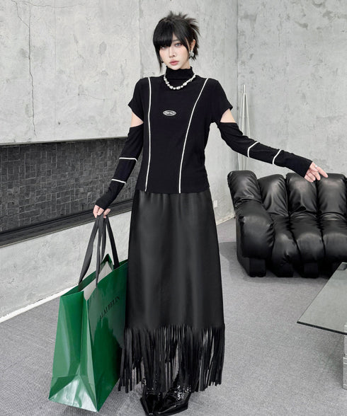 Cut Out Contrast Stitch Top